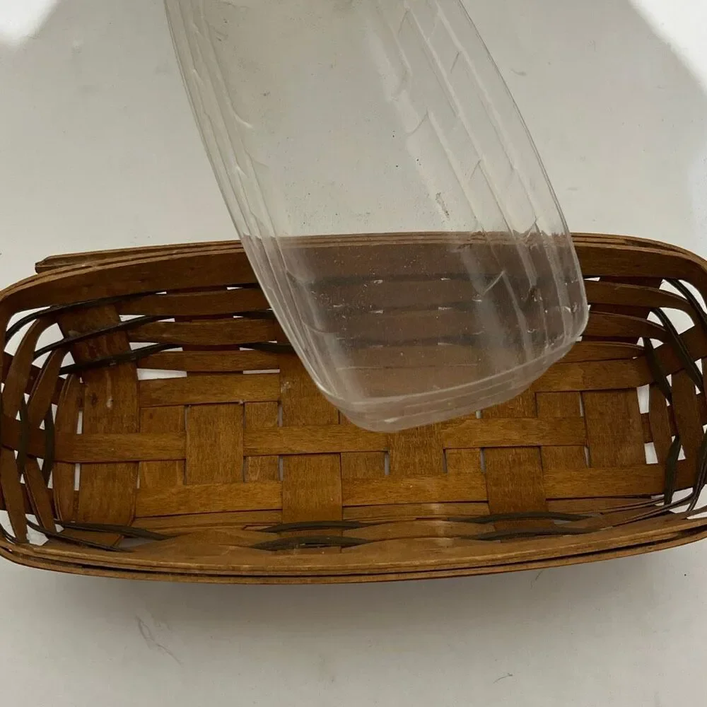 Longaberger Brown 2 Leather Handles Plastic Protector Breadstick Basket‎